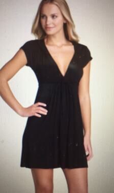 ROBIN PICCONE Hooded Mini Dress Cover Up V Neck Casual Comfort Sexy Black S 4 6